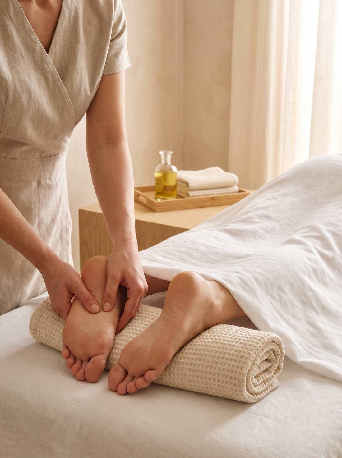 Foot and Reflexology Massage at V SPA Labrador, hands working the sole of the foot