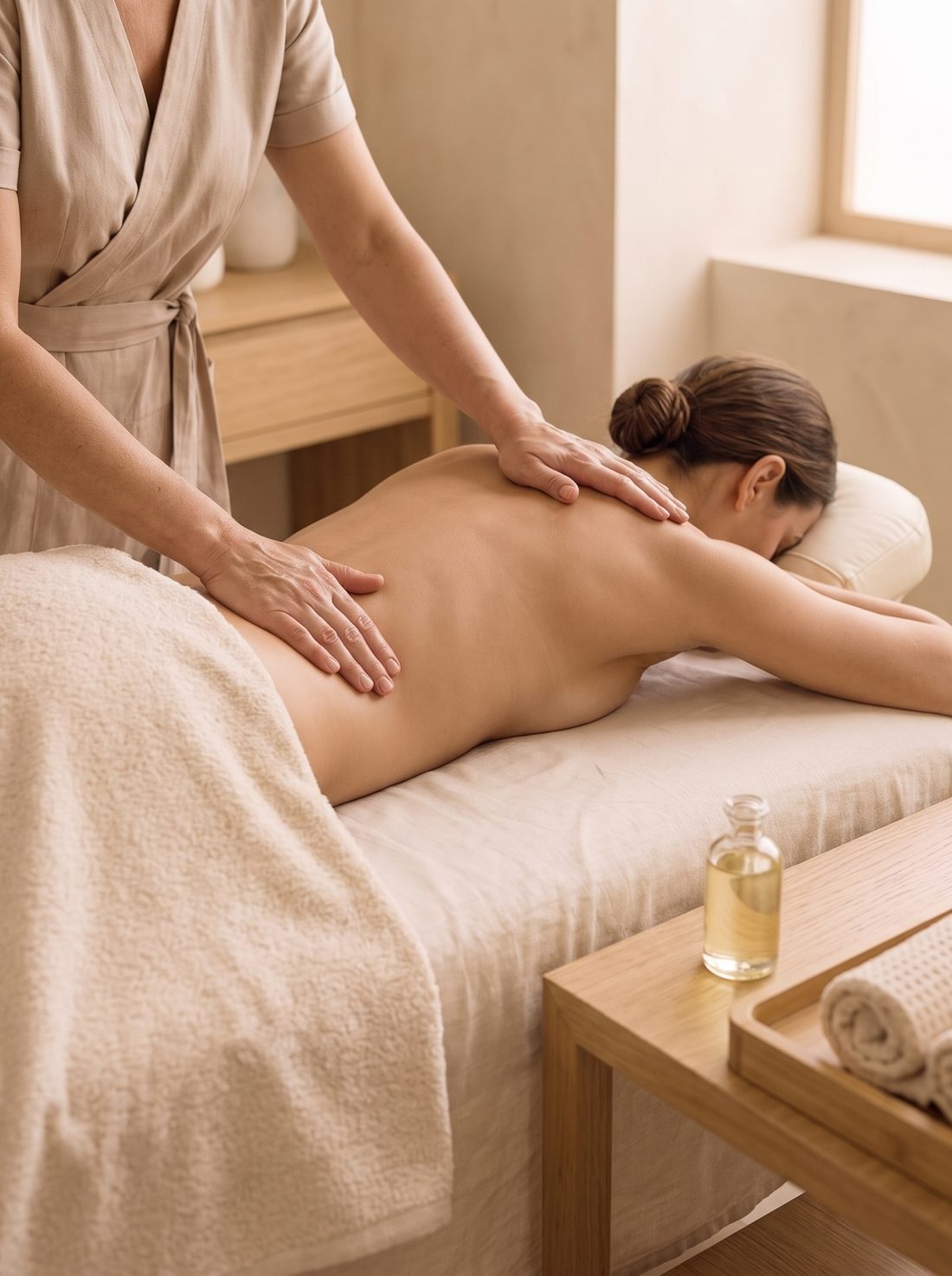 Relax and Restore massage at V SPA Labrador, slow strokes across the back